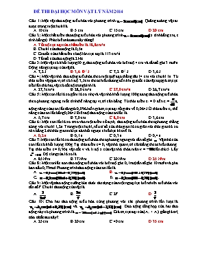 Đề thi đại học môn Vật lý (Có đáp án) - Năm học 2014-2015